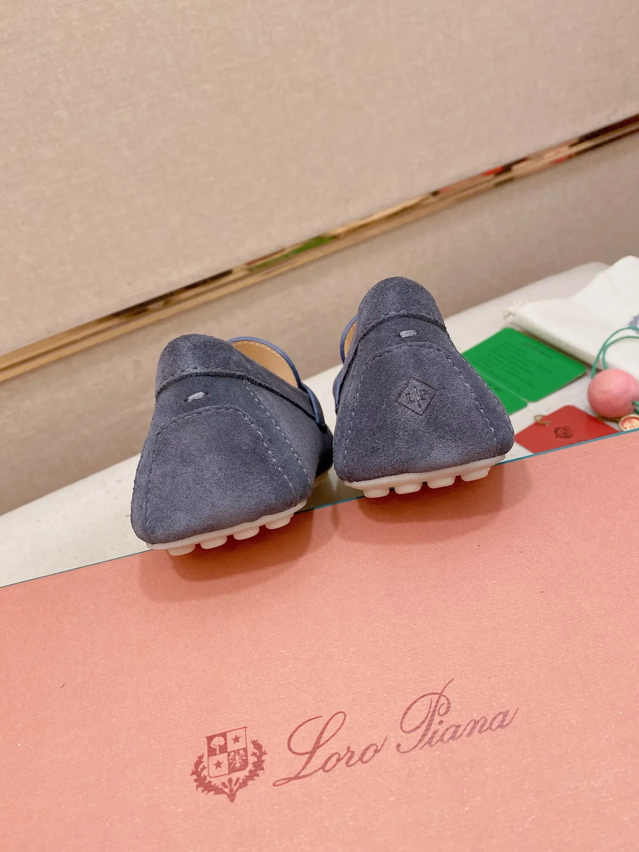 Navy White Suede Upper Moc-Toe Stitching Loafer 8