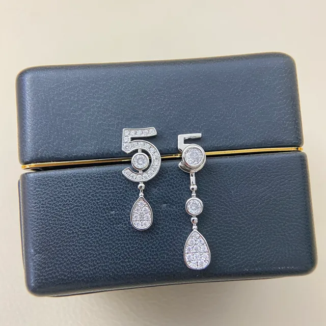Numeral 5 Pavé Teardrop Drop Earrings 7