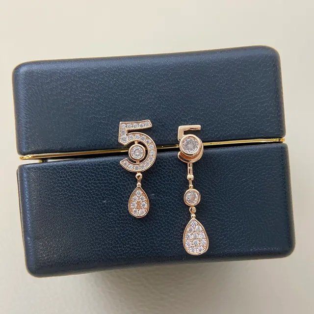 Numeral 5 Pavé Teardrop Drop Earrings 8