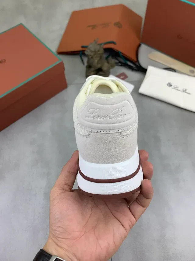Off-White and Beige Mesh-Suede Low-Top Lifestyle Sneaker 3