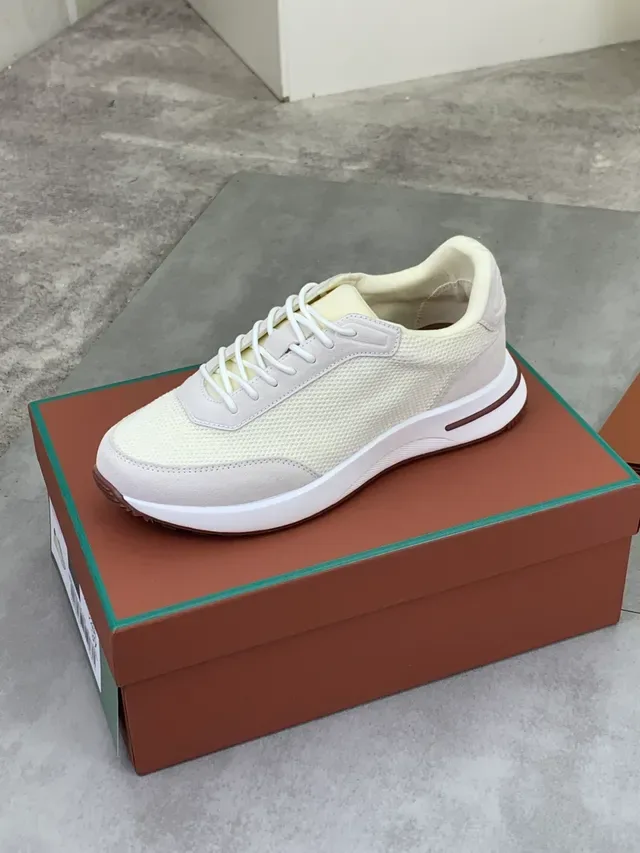Off-White and Beige Mesh-Suede Low-Top Lifestyle Sneaker 4