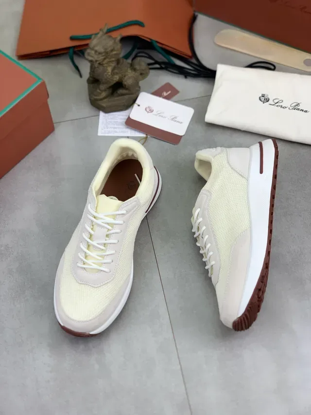 Off-White and Beige Mesh-Suede Low-Top Lifestyle Sneaker 5