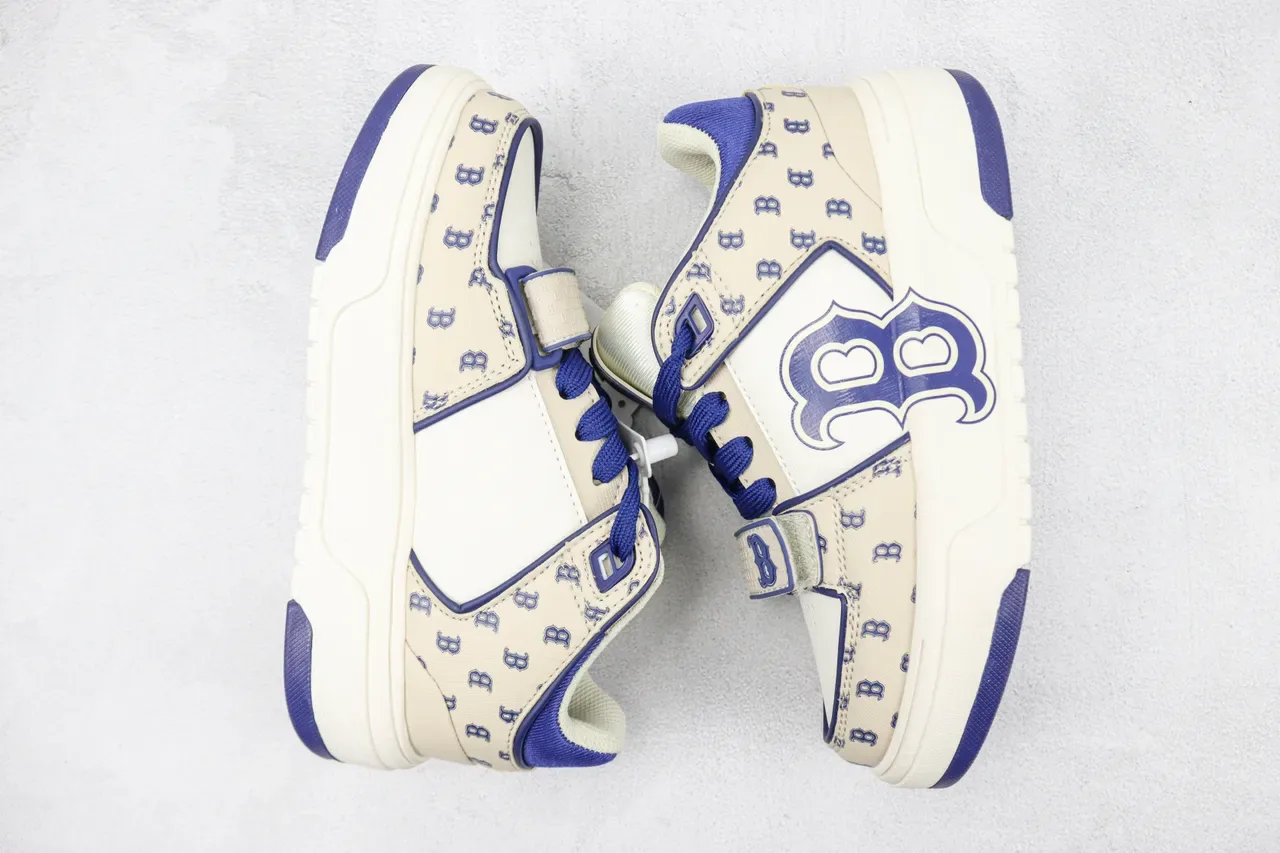Off-White Cream and Royal Blue 'B' Logo Platform Sneaker 2