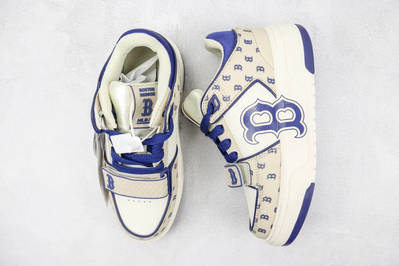 Off-White Cream and Royal Blue 'B' Logo Platform Sneaker 3