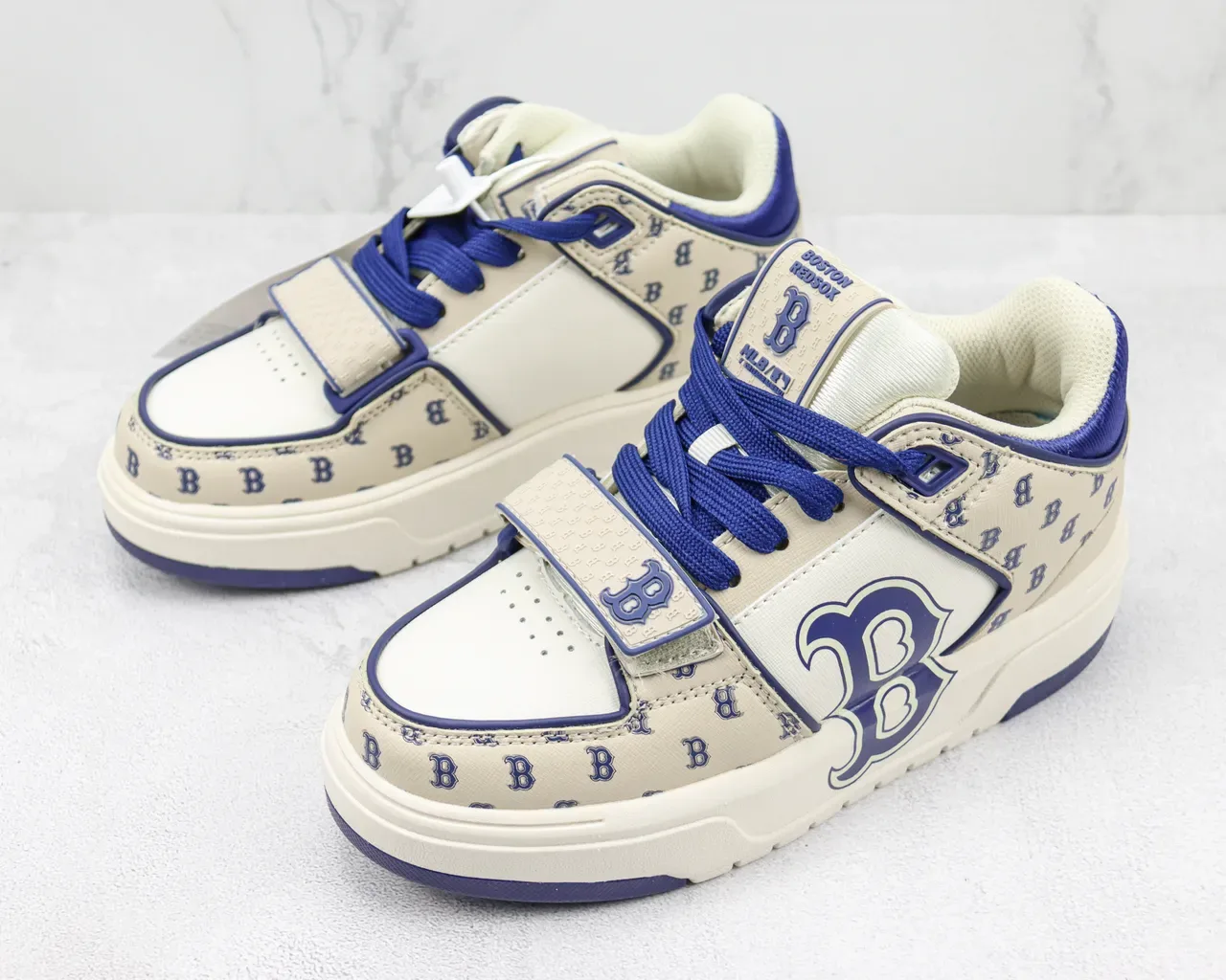 Off-White Cream and Royal Blue 'B' Logo Platform Sneaker 4