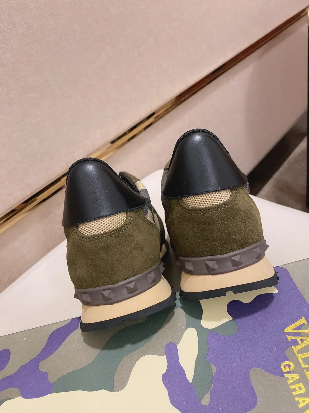 Olive Green and Black Mixed-Material Retro Runner Sneakers 2