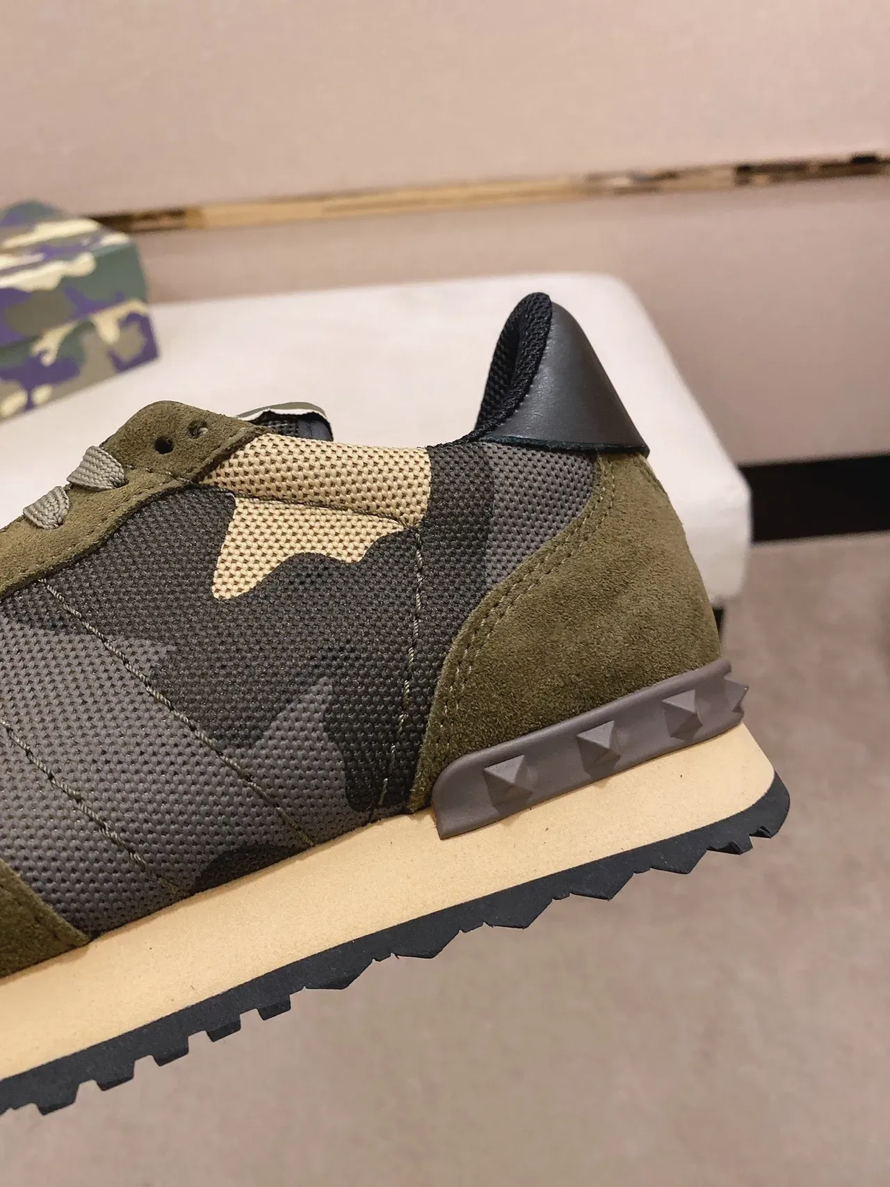 Olive Green and Black Mixed-Material Retro Runner Sneakers 4