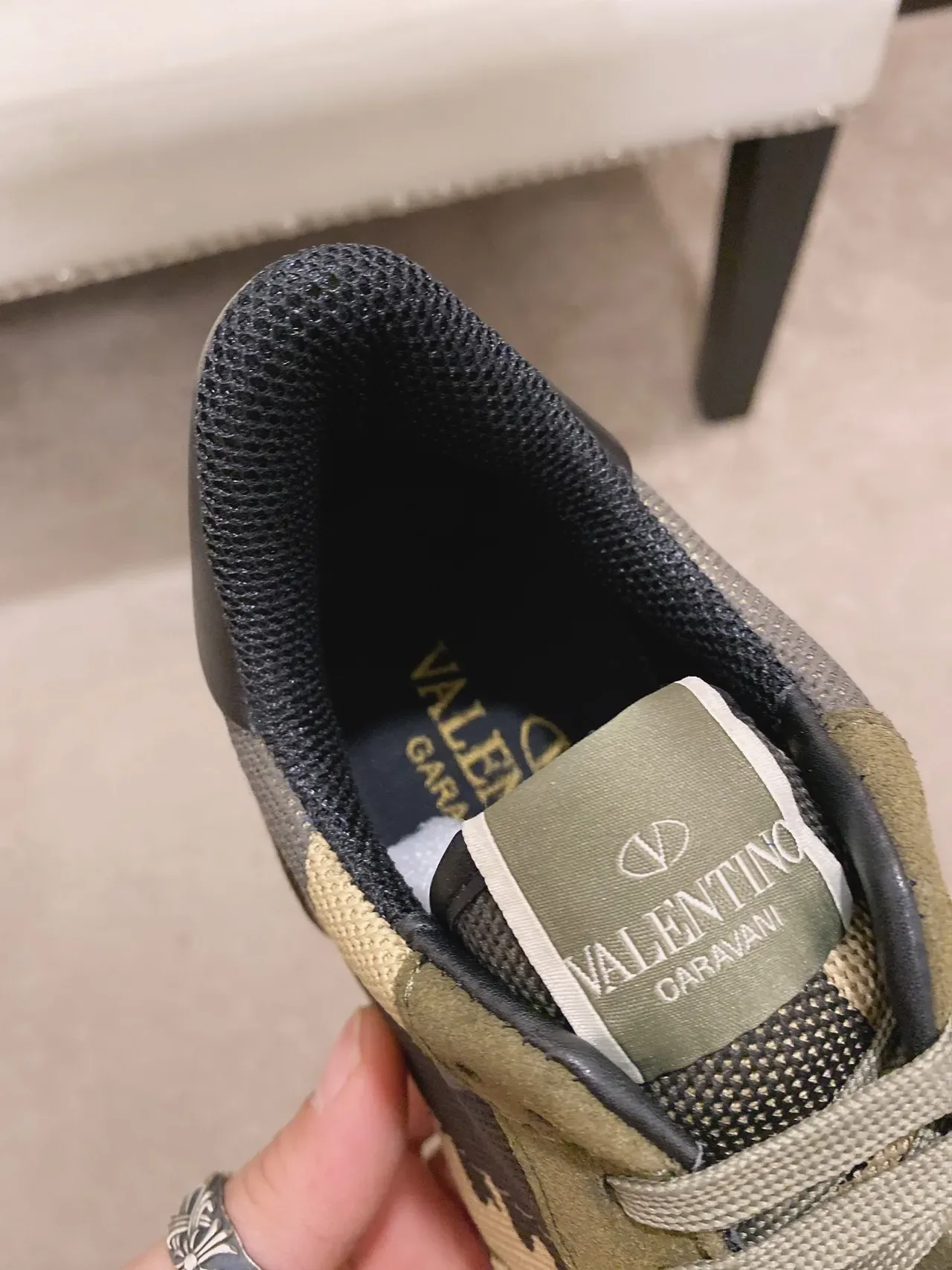 Olive Green and Black Mixed-Material Retro Runner Sneakers 5