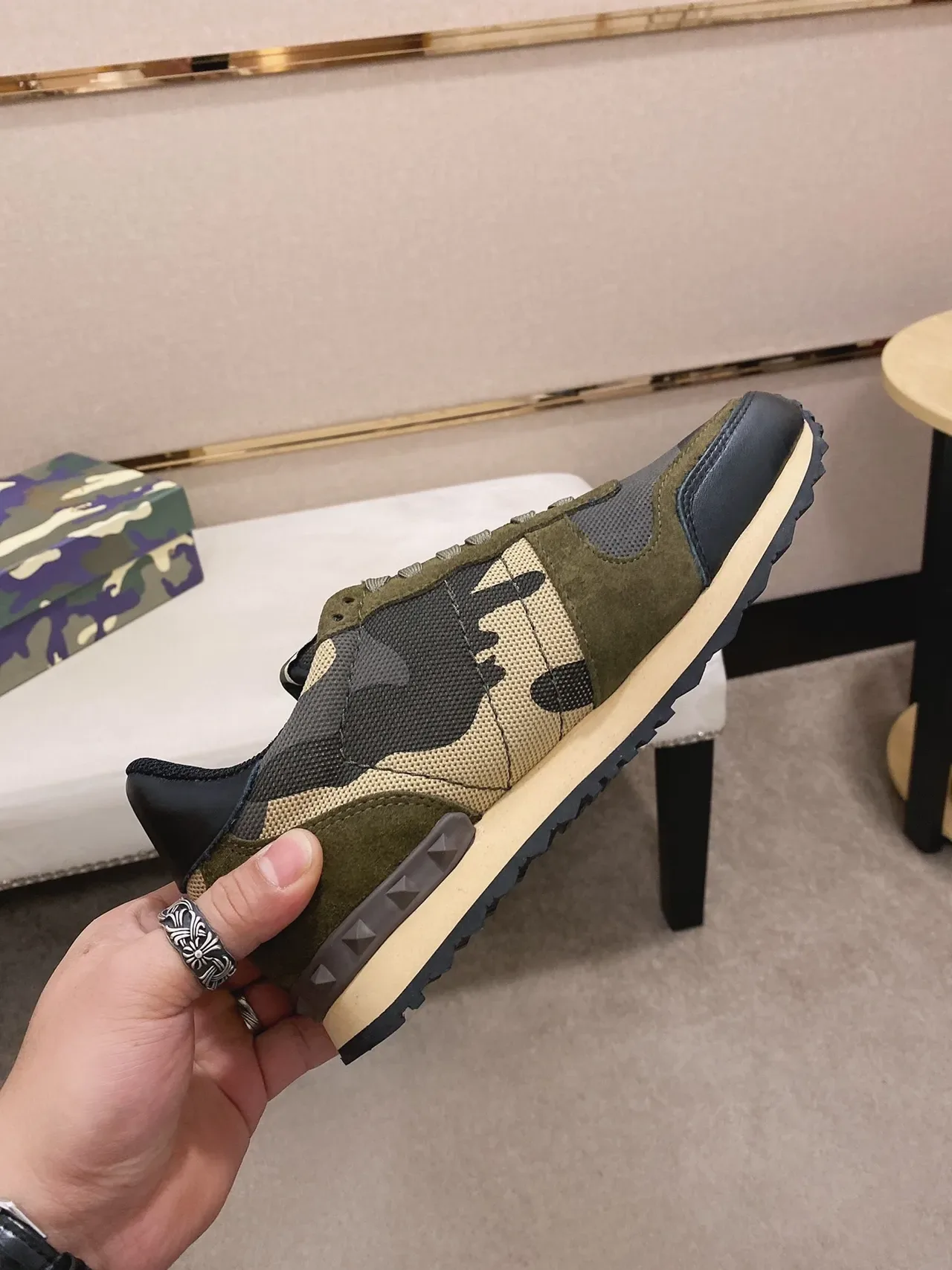 Olive Green and Black Mixed-Material Retro Runner Sneakers 6
