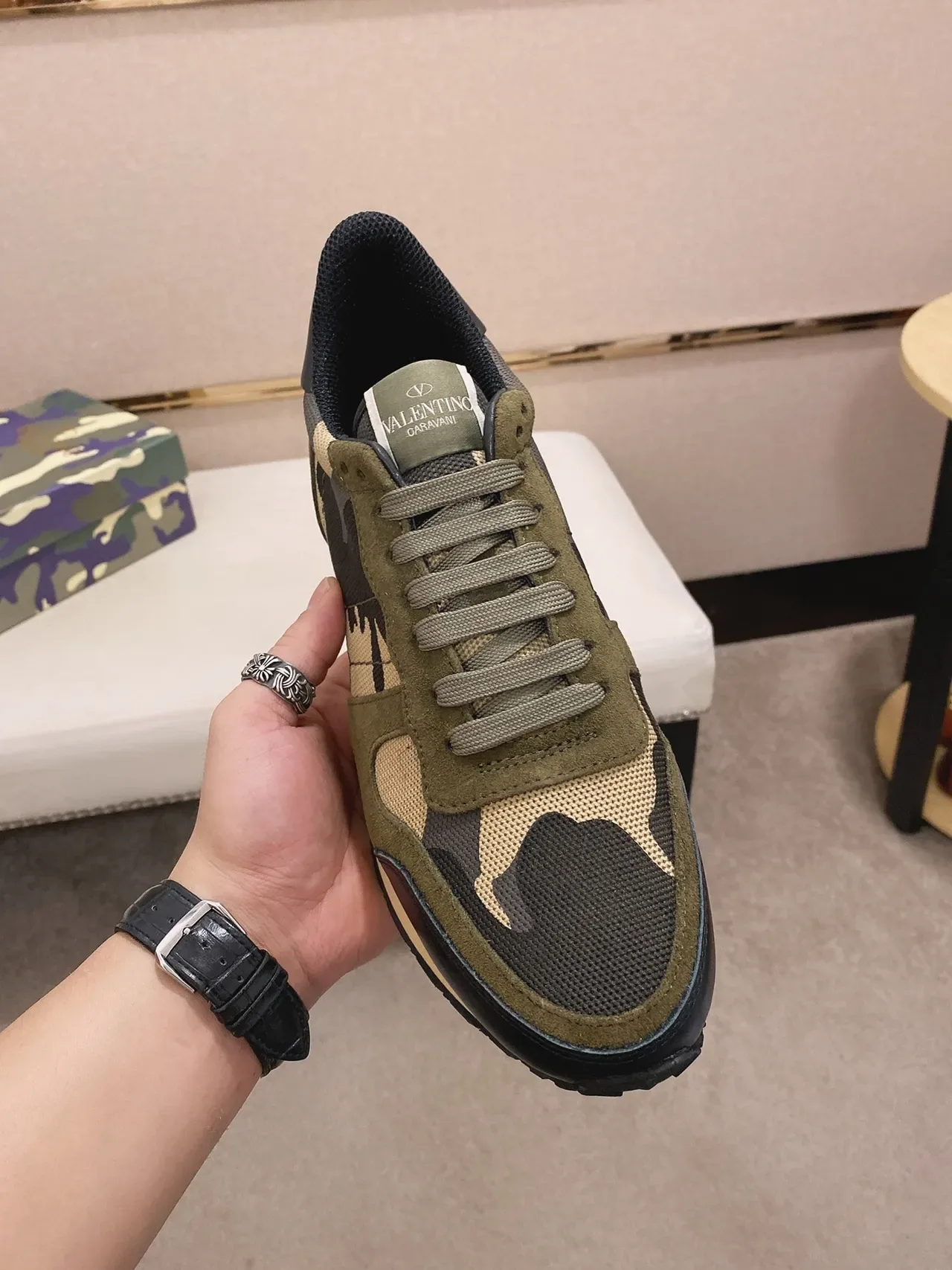 Olive Green and Black Mixed-Material Retro Runner Sneakers 8