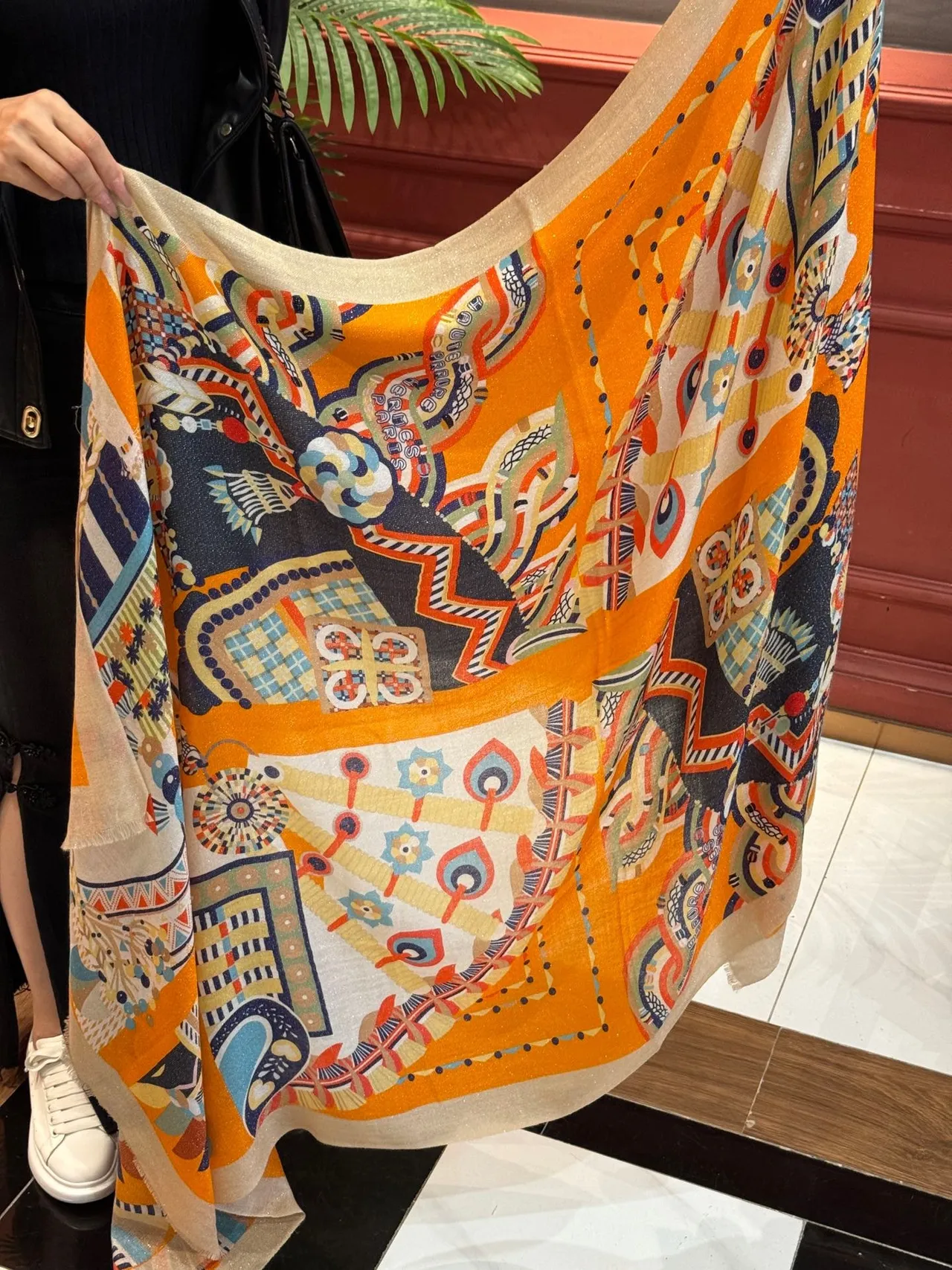 Orange Multicolor Abstract Geometric Print Bold Pattern Scarve 1