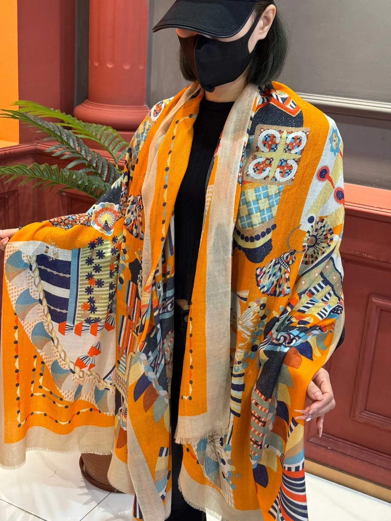 Orange Multicolor Abstract Geometric Print Bold Pattern Scarve 2