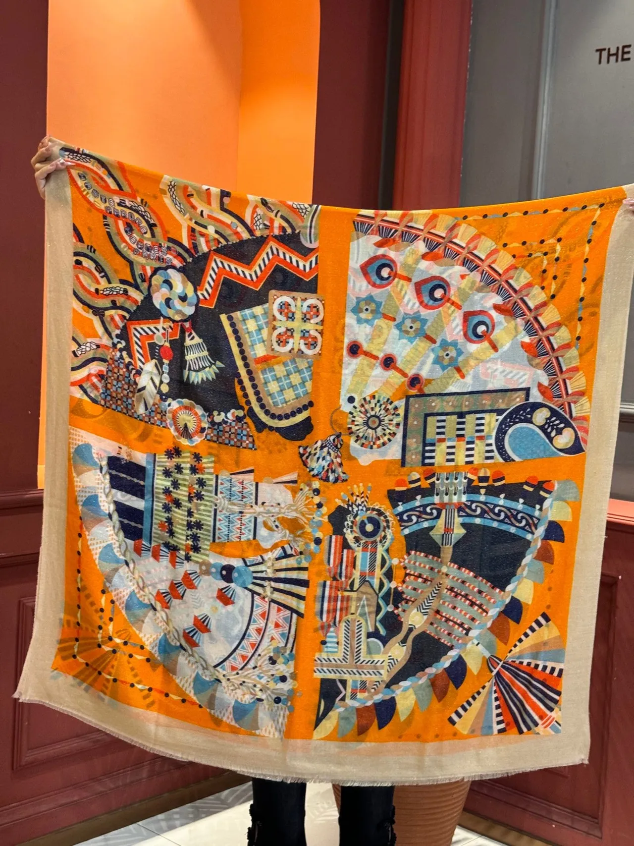 Orange Multicolor Abstract Geometric Print Bold Pattern Scarve 9