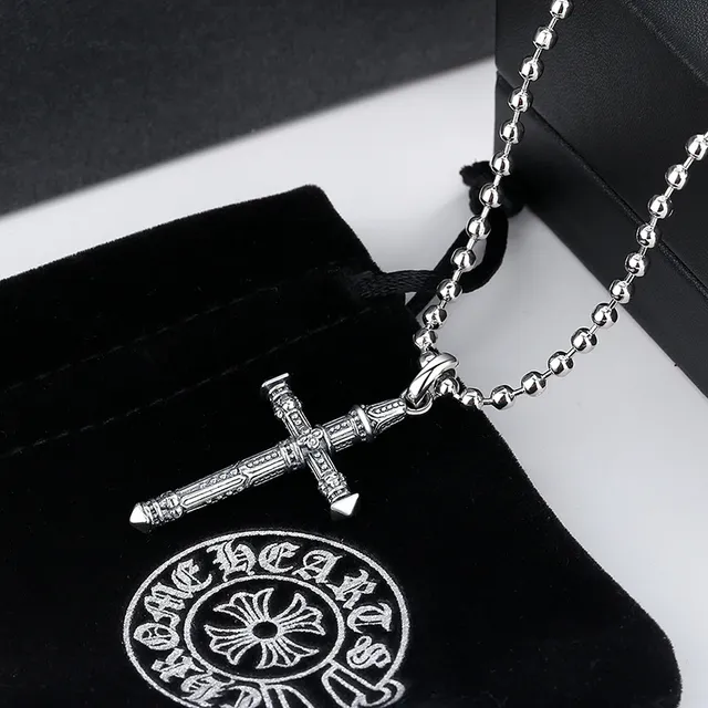 Ornate Engraved Cross Pendant on Ball Chain Necklace 3