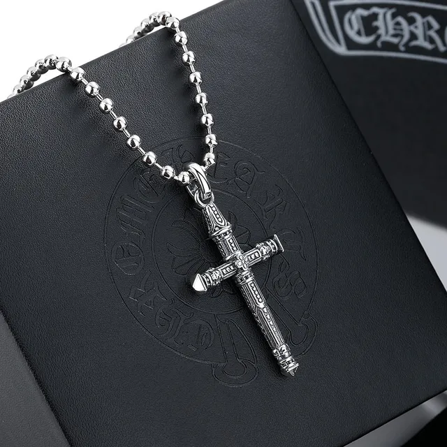 Ornate Engraved Cross Pendant on Ball Chain Necklace 4