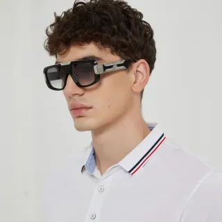 Oversized Rectangular Black Acetate Gradient Lens Sunglasses