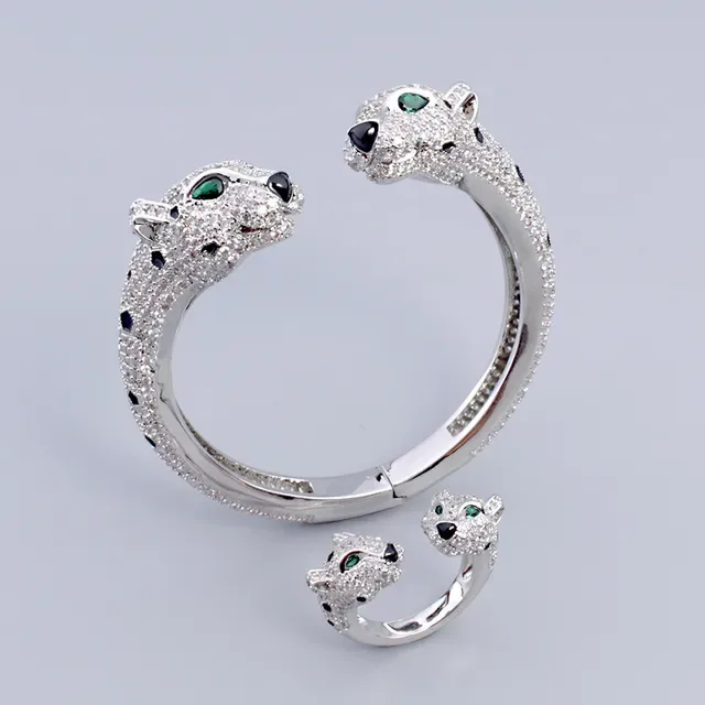 Panther-Head Pavé Crystal Cuff Bracelet 4