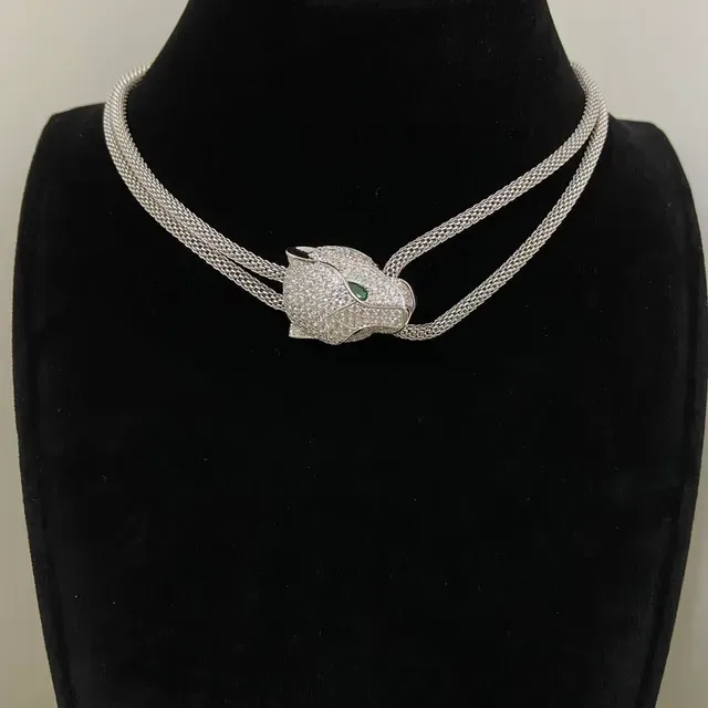 Pavé Panther Head Mesh Chain Layered Necklaces 3