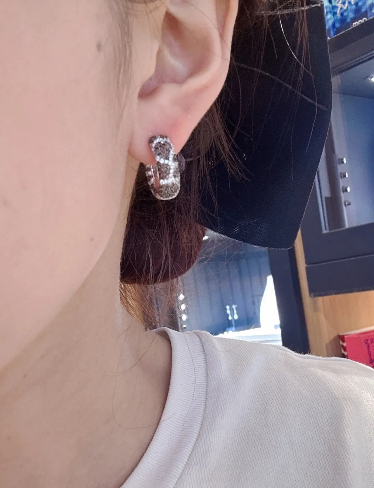 Pavé-Set Black and Silver Hoop Earrings 2