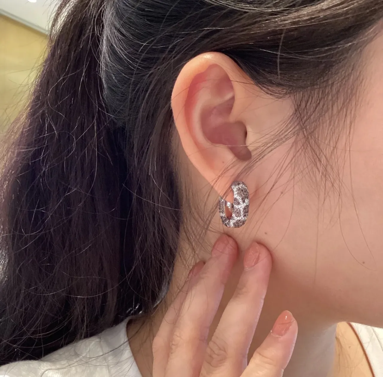 Pavé-Set Black and Silver Hoop Earrings 3