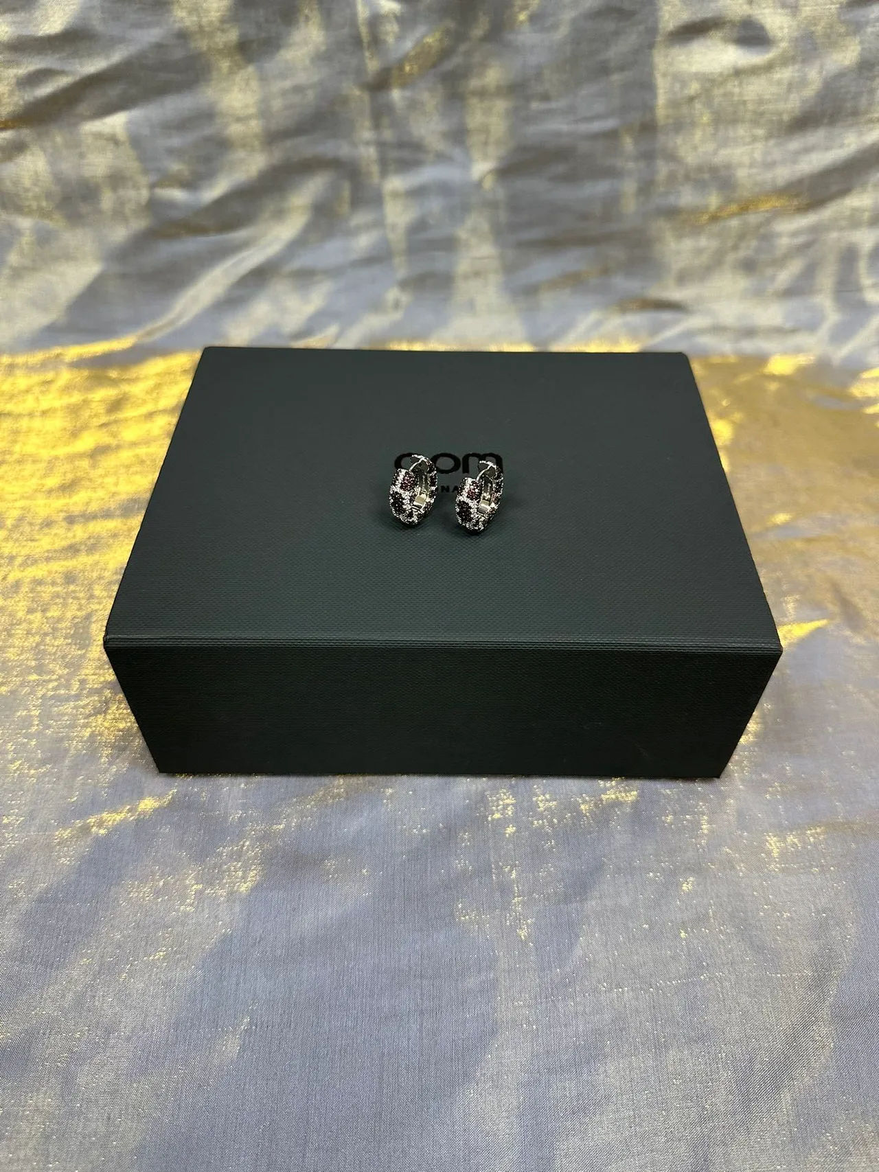 Pavé-Set Black and Silver Hoop Earrings 6
