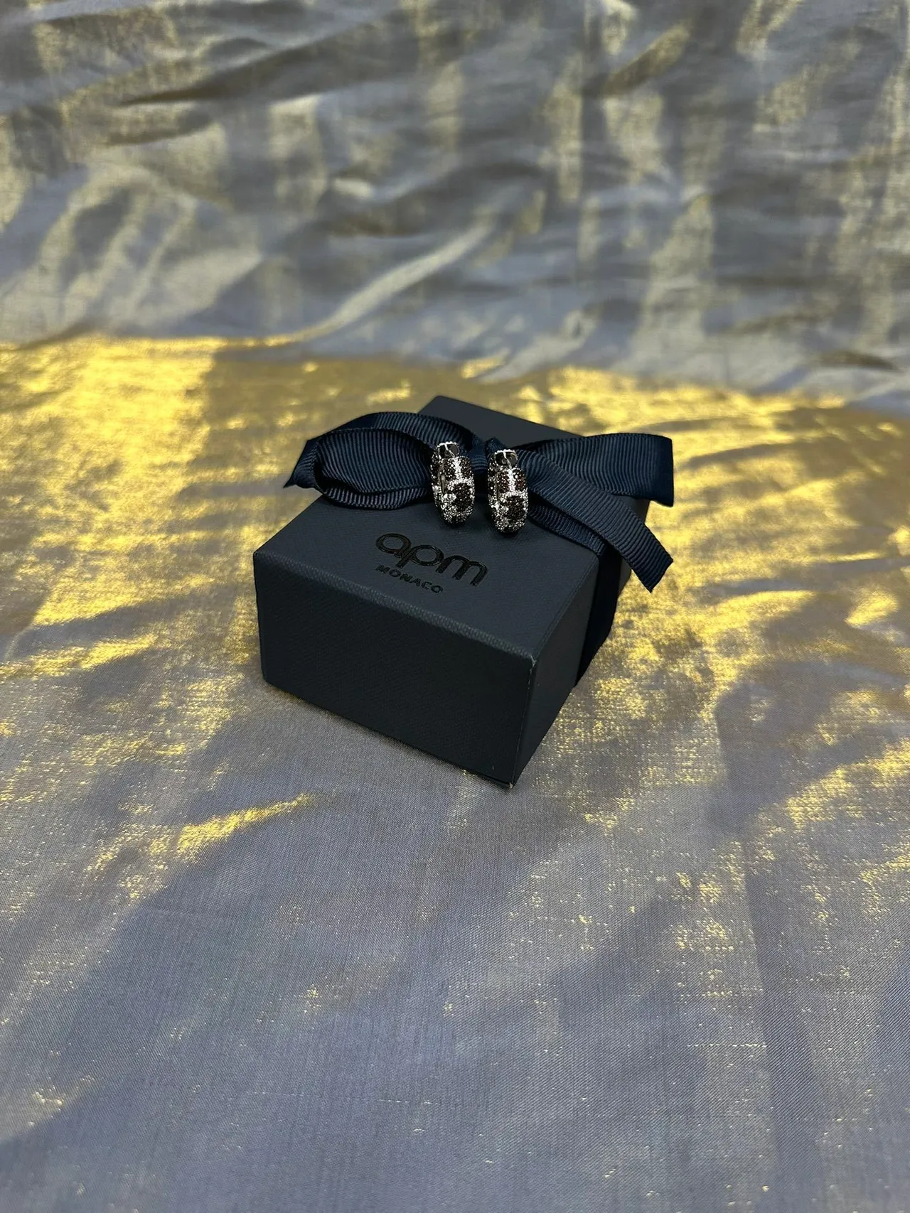 Pavé-Set Black and Silver Hoop Earrings 7