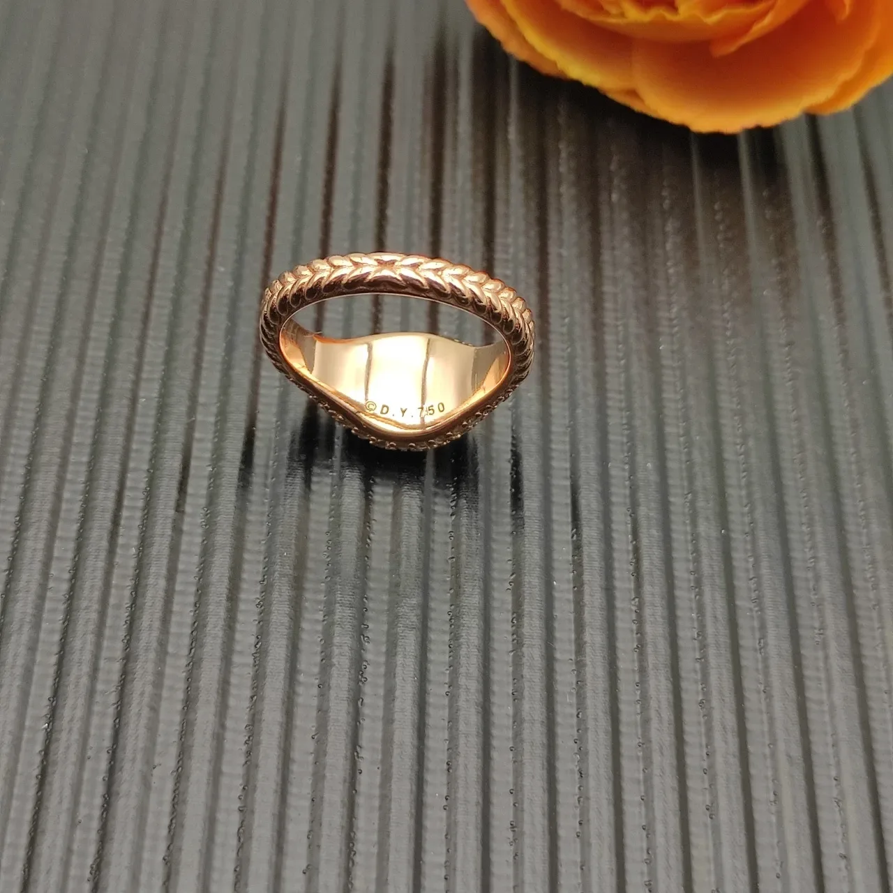 Pavé-Set Champagne Diamond Organic-Shaped Rose Gold Ring 3