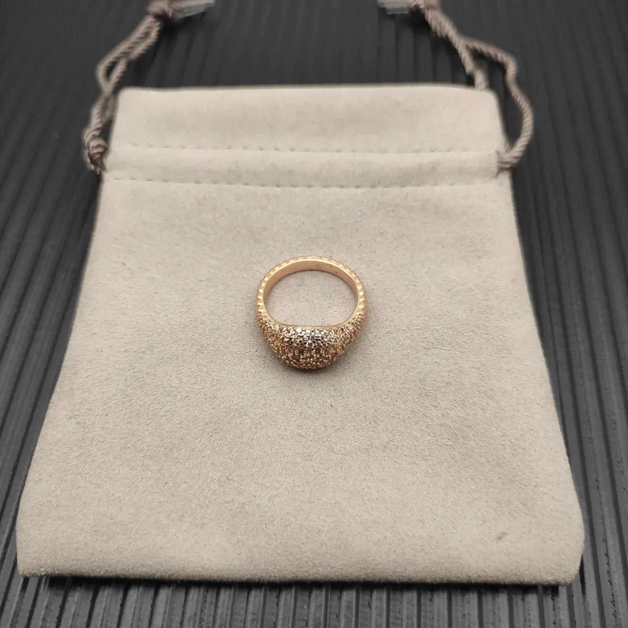 Pavé-Set Champagne Diamond Organic-Shaped Rose Gold Ring 4
