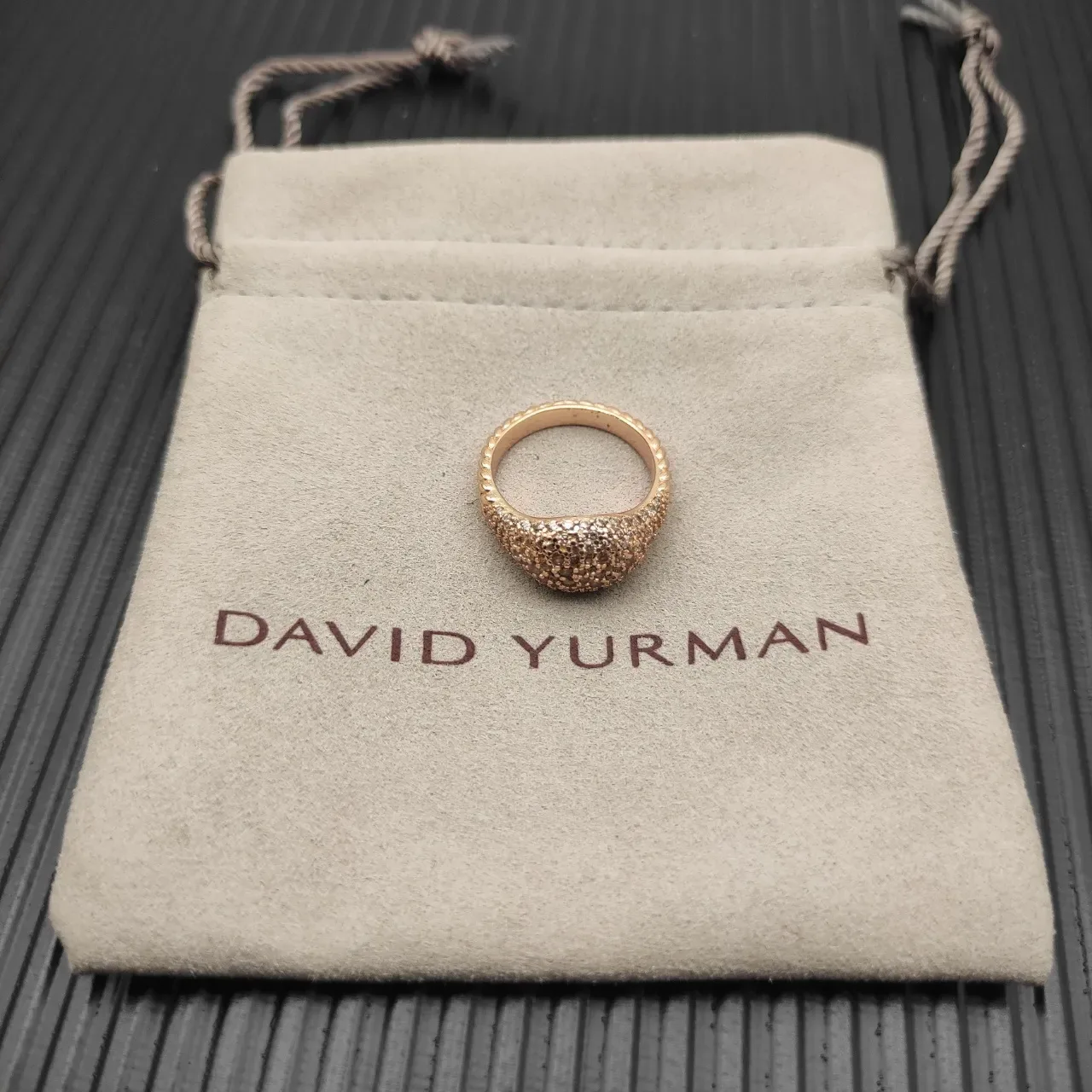 Pavé-Set Champagne Diamond Organic-Shaped Rose Gold Ring 5