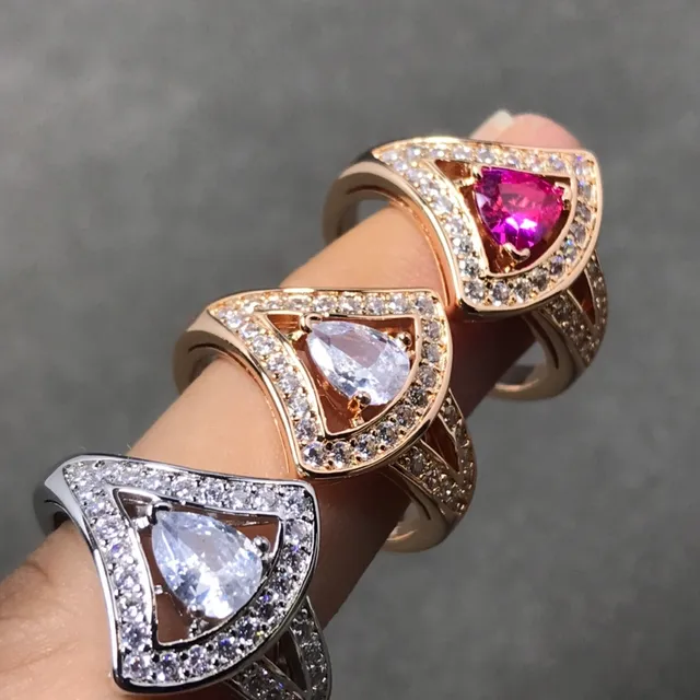 Pear-Shaped Gemstone Pavé Halo Triangular Frame Rings 2
