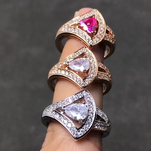 Pear-Shaped Gemstone Pavé Halo Triangular Frame Rings 3