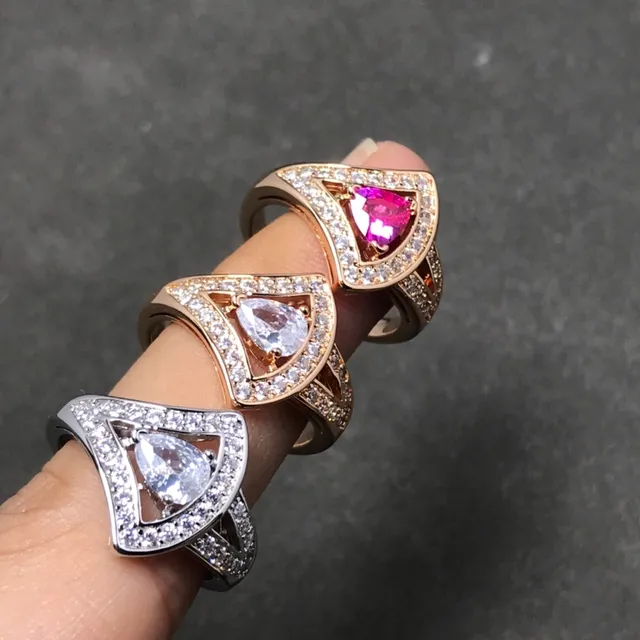 Pear-Shaped Gemstone Pavé Halo Triangular Frame Rings 4