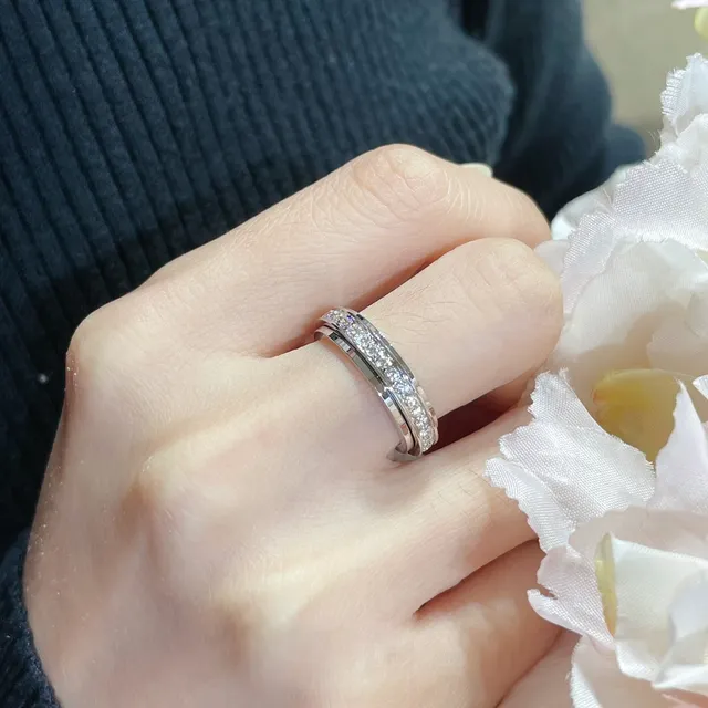 Piaget Possession Silver Gold Rotating Double-Band Pavé Diamond Ring 9