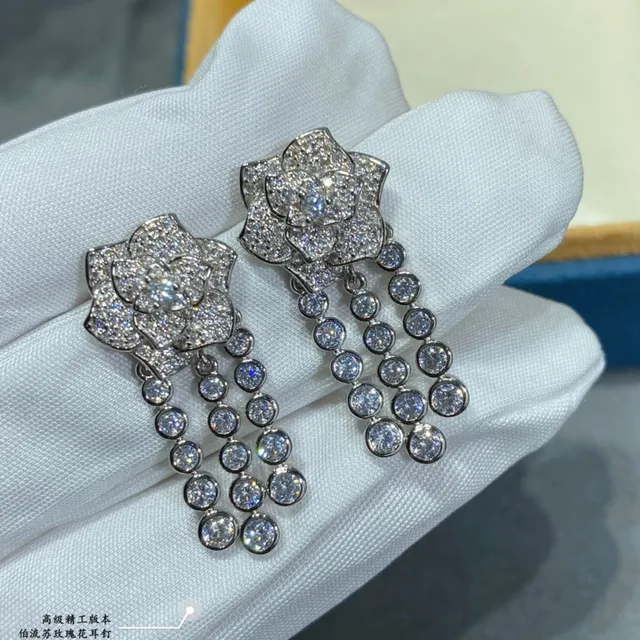 Piaget Rose Floral Pavé Diamond Fringe Earrings 5