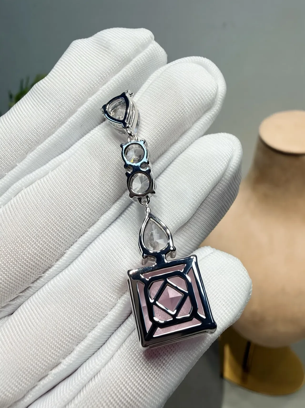 Pink and Clear Multi-Stone Drop Pendant Necklace 5