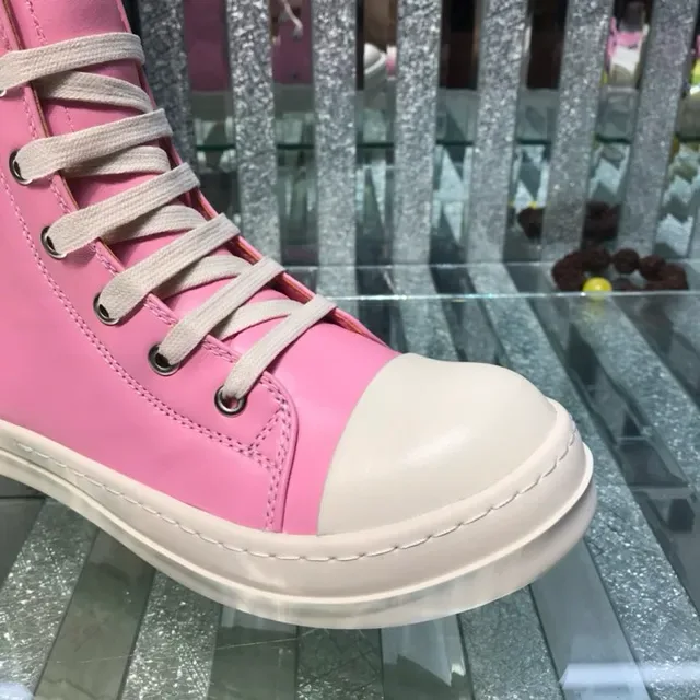 Pink and Cream High-Top Zipper Lifestyle Sneakers 3