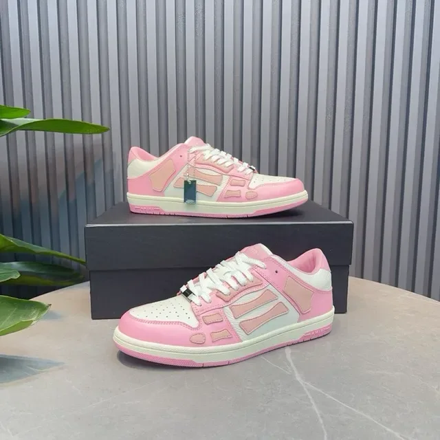Pink and White Geometric Overlay Low-Top Lifestyle Sneakers 2