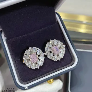 Pink Center Floral Cluster Stud Earrings