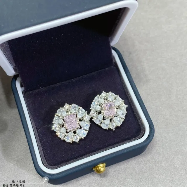 Pink Center Floral Cluster Stud Earrings 2