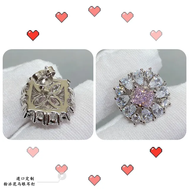 Pink Center Floral Cluster Stud Earrings 5