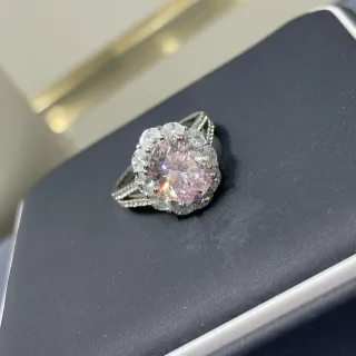 Pink Center Stone Floral Halo Cluster Ring