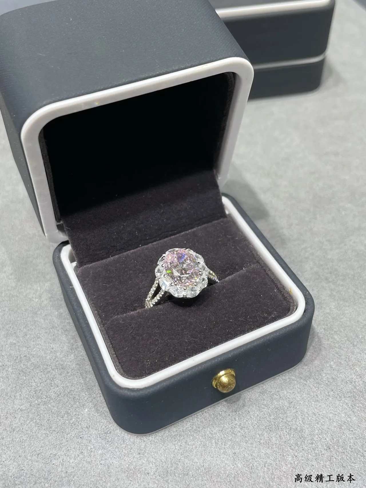 Pink Center Stone Floral Halo Cluster Ring 5