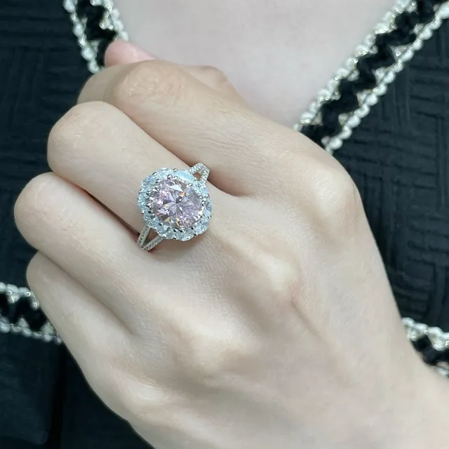 Pink Center Stone Floral Halo Cluster Ring 9