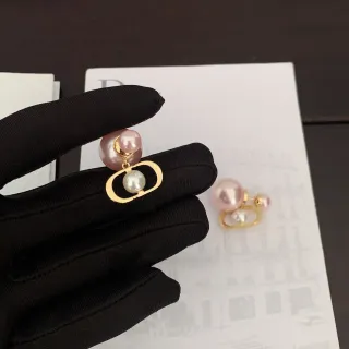 Pink Gold Double-Pearl Drop Oval Frame Earrings