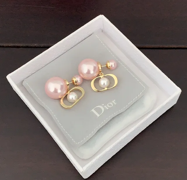 Pink Gold Double-Pearl Drop Oval Frame Earrings 3