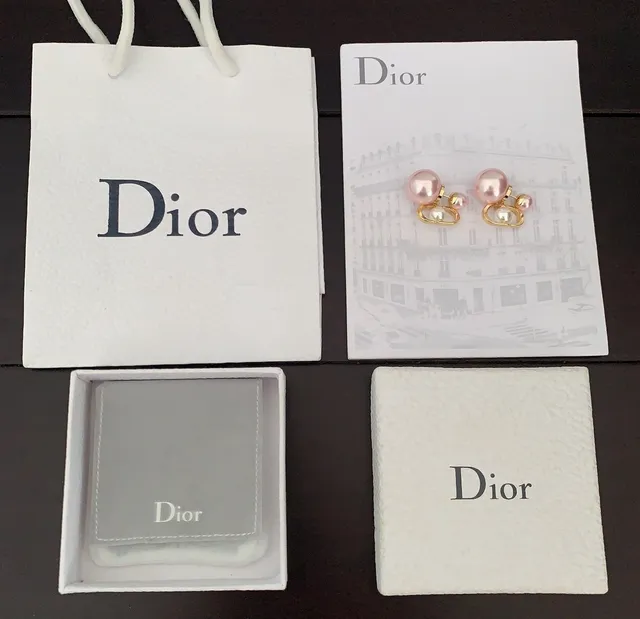 Pink Gold Double-Pearl Drop Oval Frame Earrings 4