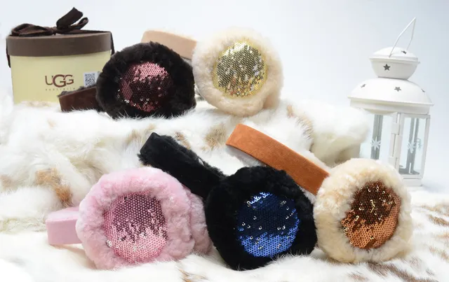 Pink Gold Plush Faux-Fur Exterior Sequined Interior Panel Beanie 3