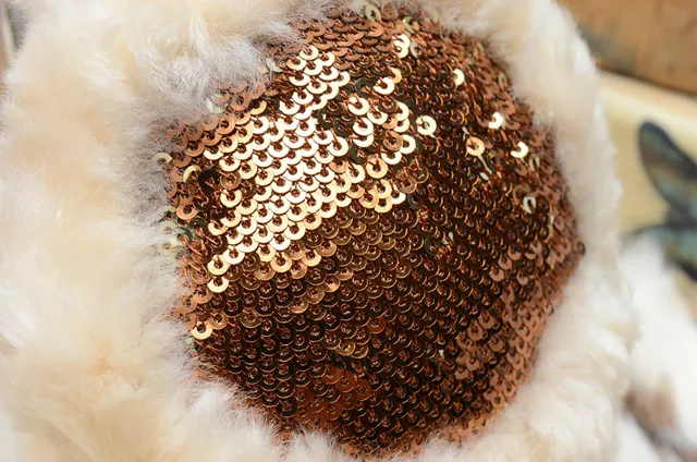 Pink Gold Plush Faux-Fur Exterior Sequined Interior Panel Beanie 9