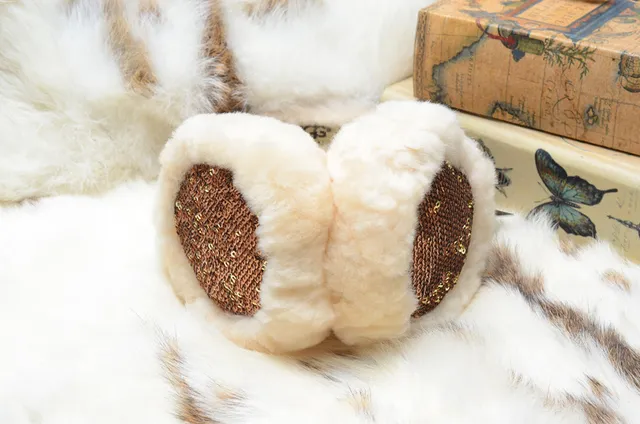 Pink Gold Plush Faux-Fur Exterior Sequined Interior Panel Beanie 11