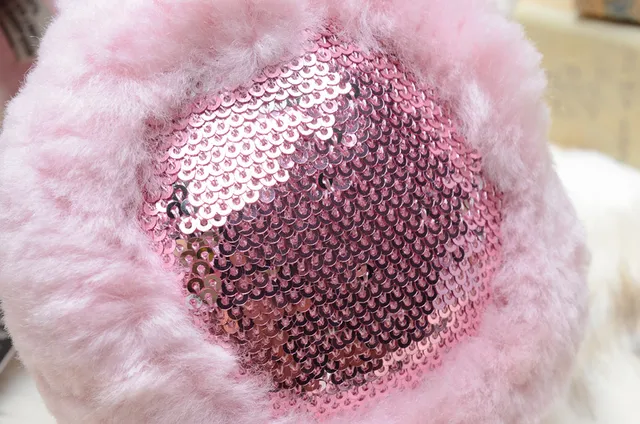 Pink Gold Plush Faux-Fur Exterior Sequined Interior Panel Beanie 14